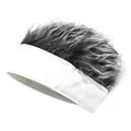 Detail showing the white cotton visor with long gradient grey wig hair extension - White And Grey (Cloth Style)