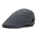 Classic striped cotton flat cap for men and women with adjustable metal side buckle - M (56-58cm) / Vintage Flat Cap (SX-601) / Gray