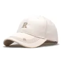 Detalle de bordado R dorado en gorra de béisbol beige con costuras de alta calidad y visera - M(56-58cm) / Beige