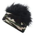 Bonnet tricoté camouflage unisexe avec perruque noire amusante pour la chaleur hivernale - M (56-58cm) / Vert + Noir