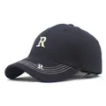 Gorra de béisbol negra clásica con letra R bordada en beige y visera curva deportiva - M(56-58cm) / Negro