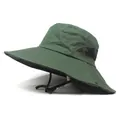 Men's outdoor sun hat in army green with camo patchwork and adjustable chin strap - M / Green