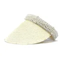 Detailed view of pearl-embellished straw visor with intricate hand-woven texture - M (56-58cm) / Cream
