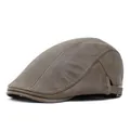 Classic brown PU leather flat cap for men featuring fine texture and metal side buckle detail - M(56-58cm) / Green
