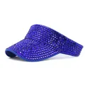 Visière de soleil bleue pour femme avec strass brillants et bord incurvé pour l'extérieur - M(56-58cm) / Bleu royal