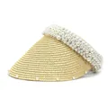 Stroh-Sonnenblende mit Perlenverzierung für Damen in natürlichem Beige für den Sommer - M (56-58cm) / Beige