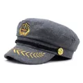 Gorra militar de lana gris con bordado de corona dorada y detalle de cuerda decorativa - M (56-58cm) / Gris