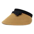 Women's straw sun visor with wide brim and black bow detail for UV protection - M (56-58cm) / Khaki
