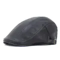 Classic men's black faux leather ivy cap with pebbled texture and metal buckle - M(56-58cm) / Black