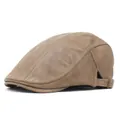 Classic vintage brown faux leather beret hat for men featuring adjustable metal side buckle - M(56-58cm) / Khaki