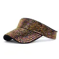 Vue détaillée de la visière noire ornée de strass AB brillants et bande élastique - M(56-58cm) / Noir et Or Rose