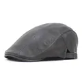Classic dark grey textured PU leather ivy cap for men with adjustable side metal buckle - M(56-58cm) / Gray