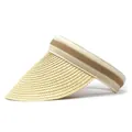 Women straw visor sun hat with beige woven brim and brown striped headband for summer - M (56-58cm) / Beige