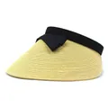 Women's summer straw visor hat with wide brim and black ribbon bow for sun protection - M (56-58cm) / Beige