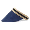 Women's woven sun visor hat in navy blue and beige stripes with an open top design - M (56-58cm) / Navy Blue
