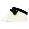 Detail of a straw sun hat featuring a side-view bow and woven texture for summer UV protection - M (56-58cm) / White