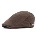 Béret classique en coton marron foncé avec broderie de lettres et boucle réglable - M(56-58cm) / Café