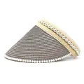 Detailed view of woven straw sun visor featuring elegant white pearl trim decorations - M (56-58cm) / Gray