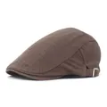 Béret marron pour homme en coton avec boucle réglable et texture de tissu en sergé - M (56-58cm) / Café