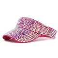 Visière rose rouge ornée de strass brillants pour femme avec protection solaire - M(56-58cm) / Rose rouge