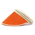 Detailed view of orange woven visor hat featuring white pearl accents and beige fabric strap - M (56-58cm) / Orange