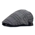 Classic dark grey striped beret cap for men with adjustable buckle and side texture - M (56-58cm) / Gray