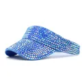 Visière de soleil bleue pour femme avec strass brillants et dégradé de cristaux chic - M(56-58cm) / Bleu ciel