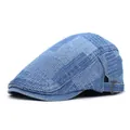 Retro denim blauwe platte pet met verstelbare gesp en getextureerde stof voor heren - M / Lichtblauw