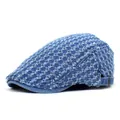 Vintage light blue distressed denim newsboy cap with ripped texture and metal buckle - M (56-58cm) / Light Blue