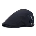 Classic black men's beret hat with breathable mesh stitching and adjustable metal buckle - M (56-58cm) / Black