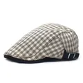 Boina retro de cuadros estilo británico con hebilla ajustable y detalles en color negro - M / Beige