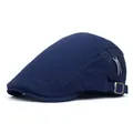 Navy blue cotton flat cap for men with breathable mesh panels and adjustable metal buckle - M (56-58cm) / Navy Blue