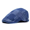 Vintage navy denim baretpet met geweven textuur en verstelbare metalen zijgesp - M / Middelblauw