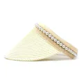 Detailed view of woven straw sun visor with elegant white pearl bead embellishments - M (56-58cm) / Cream