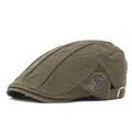 Coffee brown herringbone cotton ivy cap with adjustable metal strap and brand logo - M (56-58cm) / Green