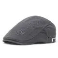 Dark gray ivy cap with BG embroidery, decorative stitching, and adjustable metal buckle - M (56-58cm) / Gray