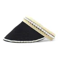 Detailed view of black woven straw visor brim with elegant white pearl bead decorations - M (56-58cm) / Black