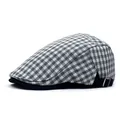 Gorra plana de cuadros blancos y negros estilo británico con hebilla ajustable - M / Gris