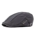 Classic charcoal grey adjustable cotton ivy flat cap with stylish Mabbots metal logo plate - M (56-58cm) / Gray