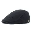 Classic black cotton beret cap with BG letter embroidery and adjustable side buckle - M (56-58cm) / Black