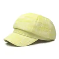 Fashionable newsboy cap for women in yellow and white tweed fabric on white background - M (56-58cm) / Yellow