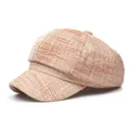 Stylish orange and white tweed octagonal beret hat with a classic textured finish - M (56-58cm) / Orange