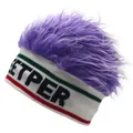 Funny sports wig hat with purple synthetic hair and white knitted headband for party - M / Purple Hair
