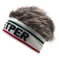 Creative gray wig headband with white knit PER letter strap and stripe detail - M / Coffee Furry