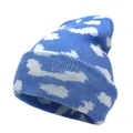 Detail view of the sky blue cloud pattern texture on the knitted beanie hat - M (56-58cm) / Blue