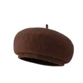 Classic solid brown wool beret for women with a minimalist felt texture for autumn and winter - M (56-58cm) / Brown