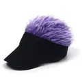 Creative black baseball cap with vibrant purple wig hair for hip-hop and streetwear style - Purple Hair