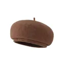 Classic brown wool beret hat for women featuring a minimalist retro style and soft texture - M (56-58cm) / Caramel color