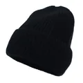 Close-up of black ribbed knit beanie featuring thick texture and a wide cuffed edge - M(56-58cm) / Black