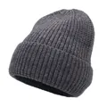 Close-up of dark grey cotton cashmere knit beanie showing detailed ribbed texture - M(56-58cm) / Dark Gray